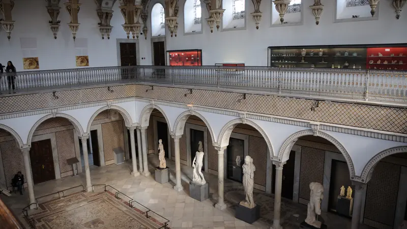 The statue-lined main gallery of the Bardo National Museum in Tunis