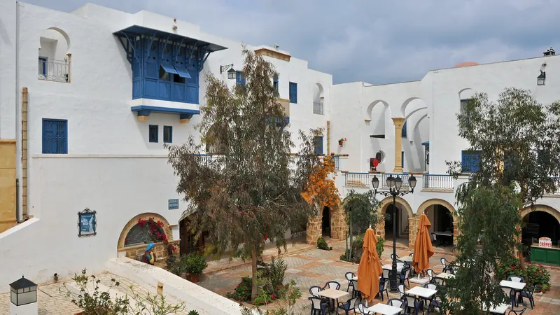 The walled medina of Hammamet beside the beach